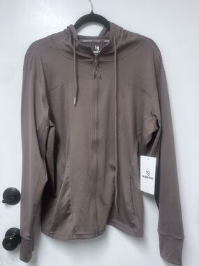 Women's Taupe Hooded Varsity Jacket